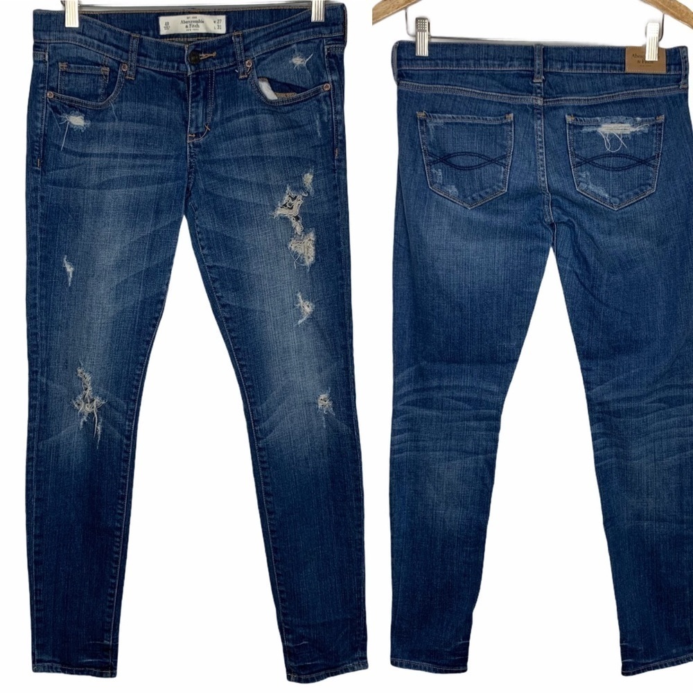 Abercrombie & Fitch Perfect Stretch Skinny Mid Rise Distressed Jeans Size 4 R